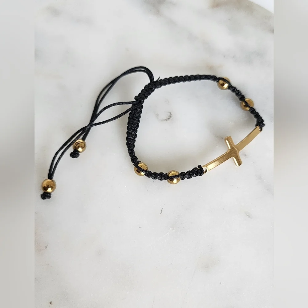 Black and Stailess Steel Cross Bracelet